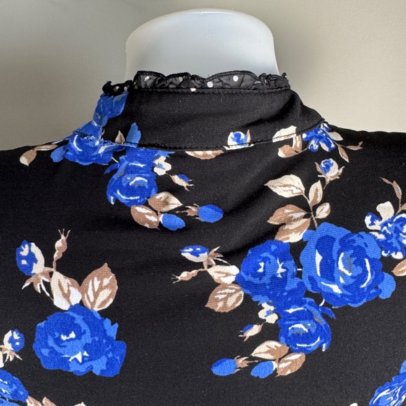 WHBM Sleeveless Black Floral‎ Mini Dress Ruffle Collar Size Medium Whimsigoth - Picture 6 of 13